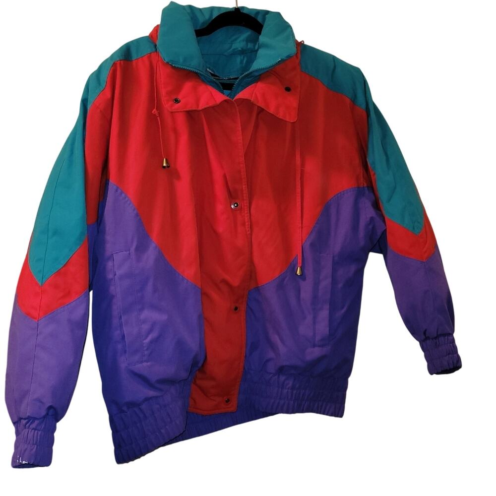 Vtg 80s Womens London Fog Ski Jacket Coat Vibrant Color Block Red/Blue Size M